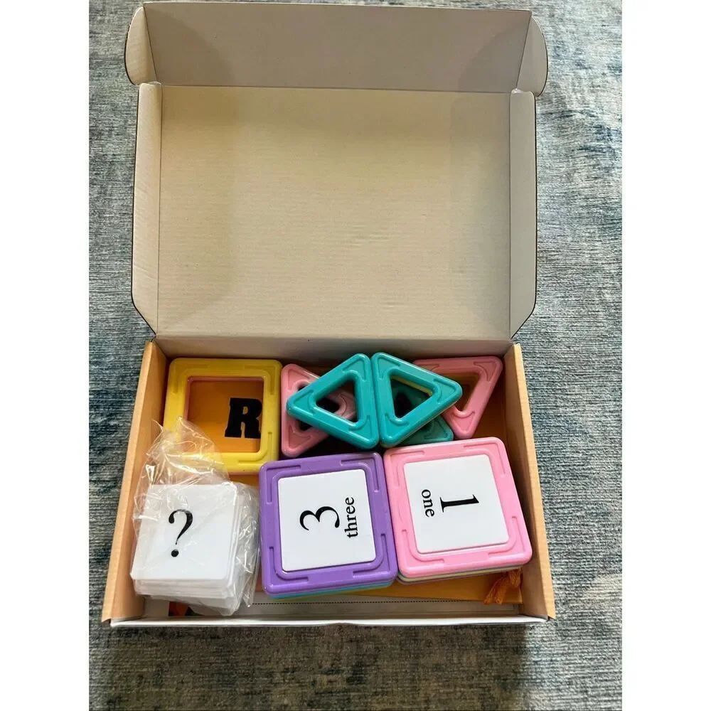 Magnetic Yellow Pink Blue Blocks Tiles Numbers Math Basic Set - Picture 3 of 6